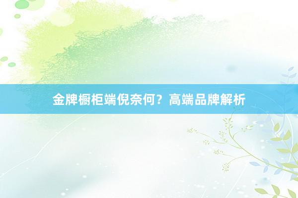 金牌橱柜端倪奈何？高端品牌解析